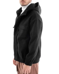 Cappotto Uomo Camoscio Giubbotto Con Cappuccio Giacca Calda Con Zip Tinta Unita Nero GIOSAL-G2947A