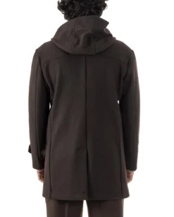 Cappotto Uomo Cappuccio Monopetto Tinta Unita Marrone CO1106A