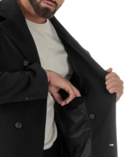 Cappotto Uomo Corto Doppiopetto Martingala Giaccone In Panno Nero CO1100A