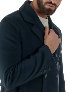 Cappotto Uomo Corto Doppiopetto Martingala Giaccone In Panno Blu CO1099A