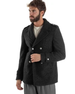 Cappotto Uomo Doppiopetto Corto Teddy Revers Nero Over-D OE1F2W5J44