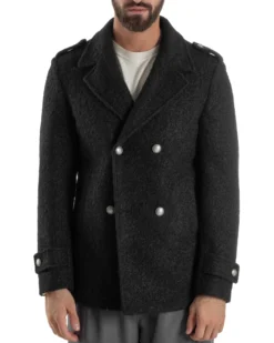 Cappotto Uomo Doppiopetto Corto Teddy Revers Nero Over-D OE1F2W5J44