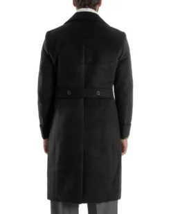 Cappotto Uomo Doppiopetto Lungo Revers A Lancia Tessuto Panno Tinta Unita Nero CO1085A