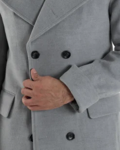Cappotto Uomo Doppiopetto Lungo Revers A Lancia Tessuto Panno Tinta Unita Grigio CO1084A