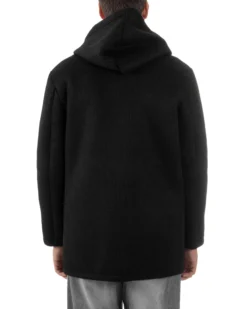 Cappotto Uomo Monopetto Cappuccio Maglia A Coste Nero CO1098A