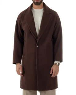 Cappotto Uomo Oversize Monopetto Maniche Raglan Collo Rever Marrone CO1076A