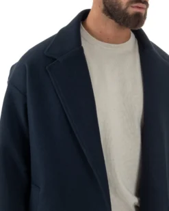 Cappotto Uomo Oversize Monopetto Maniche Raglan Collo Rever Blu CO1077A