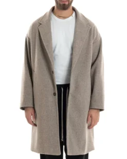 Cappotto Uomo Oversize Monopetto Maniche Raglan Collo Rever Beige CO1107A