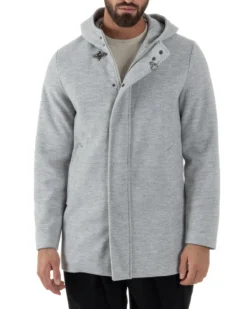 Cappotto Uomo Panno Spigato Cappuccio Zip Grigio BlackSunday CO1092A