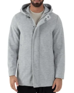 Cappotto Uomo Panno Spigato Cappuccio Zip Grigio BlackSunday CO1092A