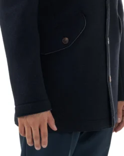 Cappotto Uomo Parka Lungo Cappuccio Tessuto Scuba Lana Blu Over-D OC1F2W5J35
