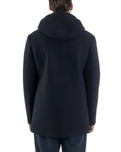 Cappotto Uomo Parka Lungo Cappuccio Tessuto Scuba Lana Blu Over-D OC1F2W5J35