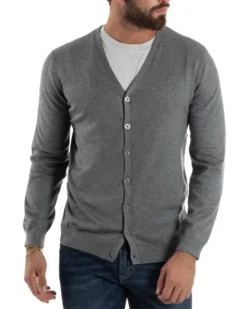 Cardigan Maglia Sottile Scollo a V Basic Grigio M2691A