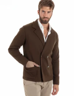 Cardigan uomo doppiopetto giacca bottoni metallo maglia links cotone casual marrone GIOSAL-M3087A