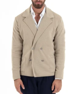 Cardigan uomo doppiopetto giacca bottoni metallo maglia links cotone casual beige GIOSAL-M2988A