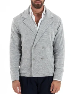 Cardigan uomo doppiopetto giacca bottoni metallo maglia links cotone casual grigio GIOSAL-M2986A