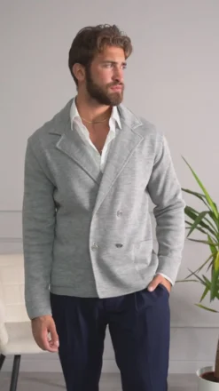Cardigan uomo doppiopetto giacca con bottoni in metallo maglia links blu GIOSAL-M2892A