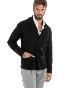 Cardigan uomo doppiopetto giacca con bottoni in metallo maglia links nero GIOSAL-M2894A