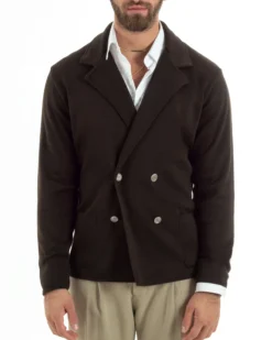 Cardigan uomo doppiopetto giacca bottoni metallo maglia links marrone GIOSAL-M2896A