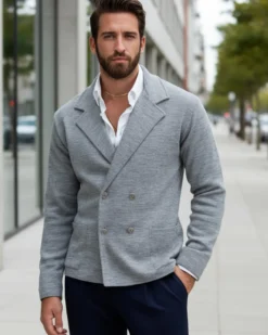 Cardigan uomo doppiopetto giacca bottoni metallo maglia links grigio GIOSAL-M2895A