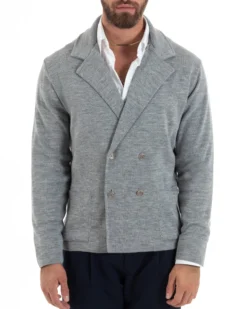 Cardigan uomo doppiopetto giacca bottoni metallo maglia links grigio GIOSAL-M2895A