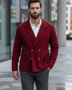Cardigan uomo doppiopetto giacca bottoni metallo maglia links bordeaux GIOSAL-M3041A