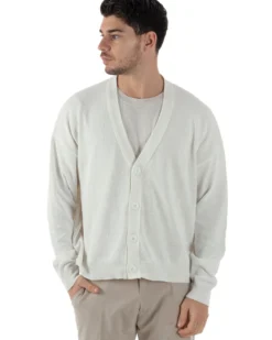 Cardigan Uomo Filo Scollo V Maglia Cropped Maglioncino Boxy Fit Giacca Cotone Con Bottoni Casual Bianco GIOSAL-M2979A
