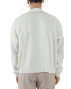 Cardigan Uomo Filo Scollo V Maglia Cropped Maglioncino Boxy Fit Giacca Cotone Con Bottoni Casual Bianco GIOSAL-M2979A
