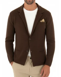 Cardigan uomo giacca con bottoni maglia cotone casual marrone GIOSAL-M2825A