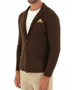 Cardigan uomo giacca con bottoni maglia cotone casual marrone GIOSAL-M2825A