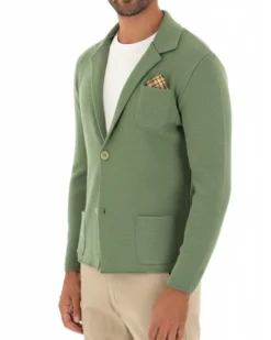 Cardigan uomo giacca con bottoni maglia cotone casual verde pesto GIOSAL-M2666A