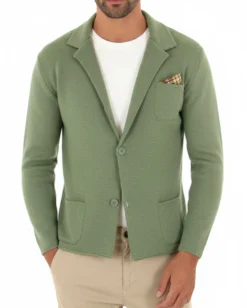Cardigan uomo giacca con bottoni maglia cotone casual verde pesto GIOSAL-M2666A