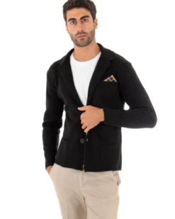 Cardigan uomo giacca con bottoni maglia cotone casual nero GIOSAL-M2663A