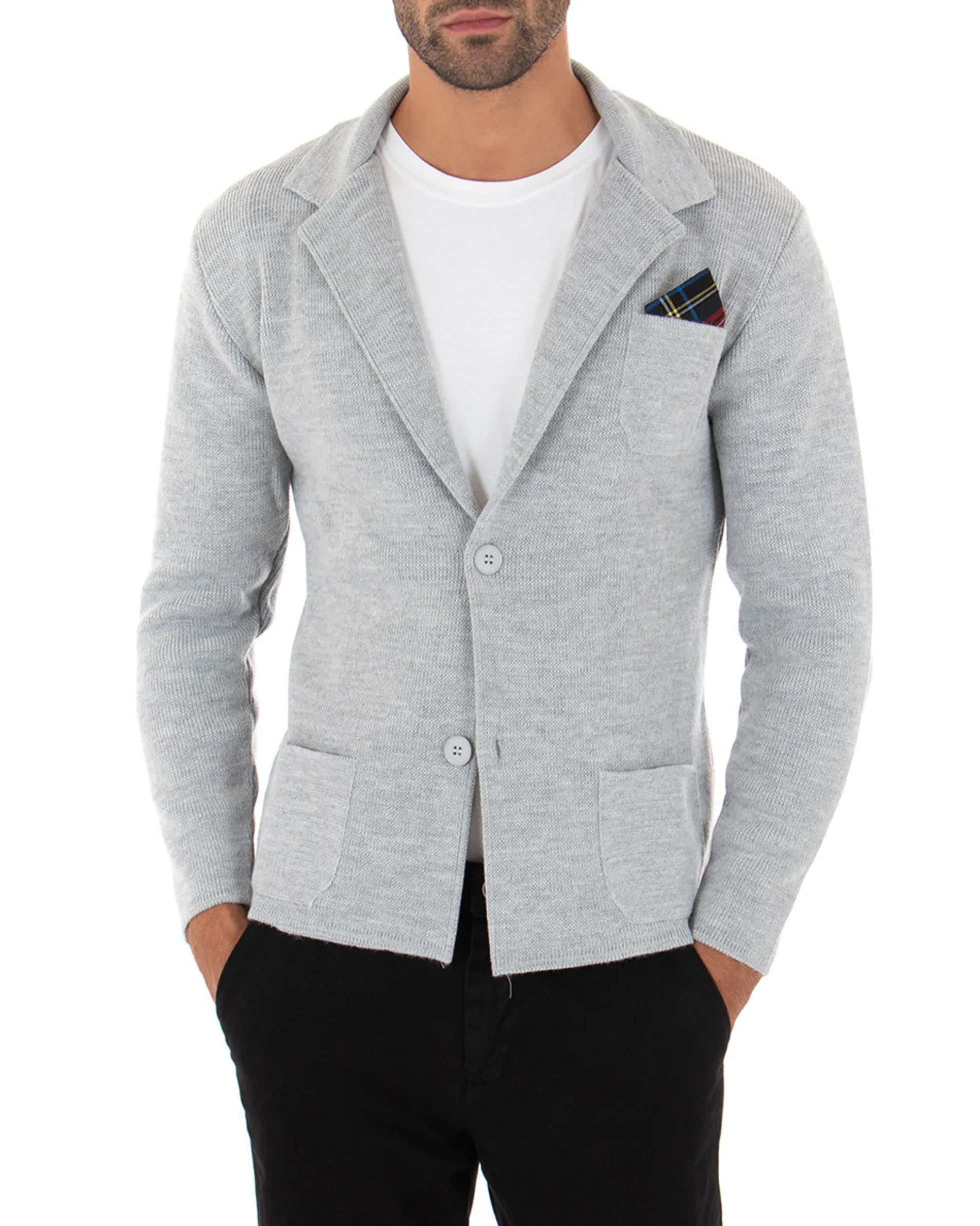 Cardigan uomo giacca con bottoni maglia cotone casual grigio GIOSAL-M2662A