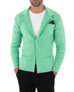 Cardigan uomo giacca con bottoni maglia cotone casual verde acqua GIOSAL-M2823A
