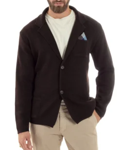 Cardigan uomo giacca con bottoni maglia casual marrone GIOSAL-M2873A