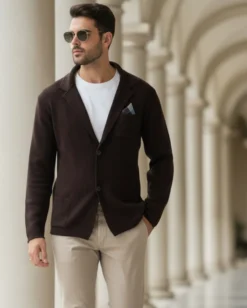 Cardigan uomo giacca con bottoni maglia casual marrone GIOSAL-M2873A