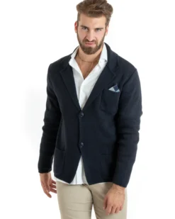 Cardigan uomo giacca con bottoni maglia casual blu GIOSAL-M2767A