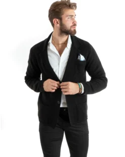 Cardigan uomo giacca con bottoni maglia casual nero GIOSAL-M2766A