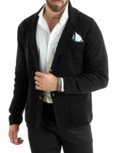 Cardigan uomo giacca con bottoni maglia casual nero GIOSAL-M2766A