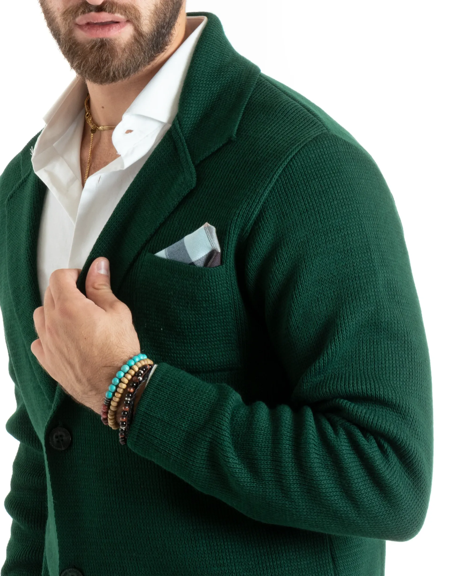 Cardigan uomo giacca con bottoni maglia casual verde GIOSAL-M2769A