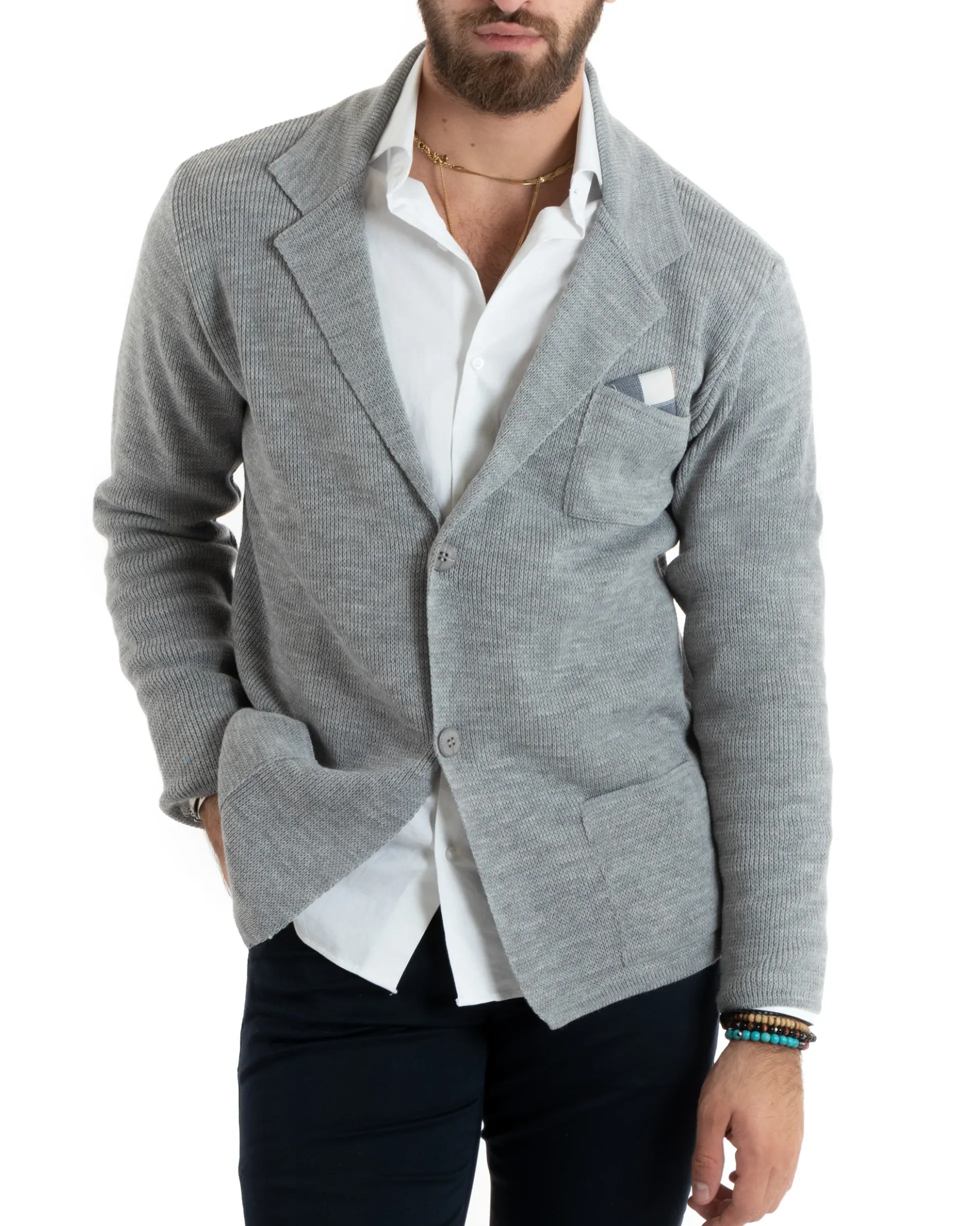 Cardigan uomo giacca con bottoni maglia casual grigio GIOSAL-M2765A