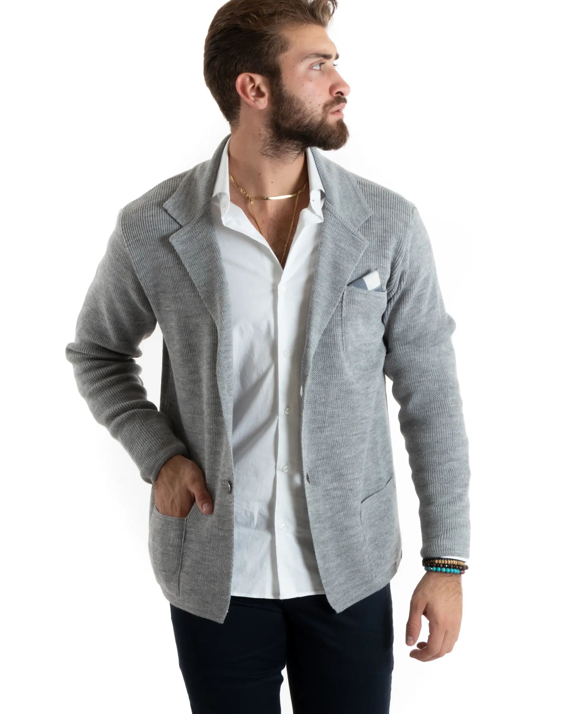 Cardigan uomo giacca con bottoni maglia casual grigio GIOSAL-M2765A