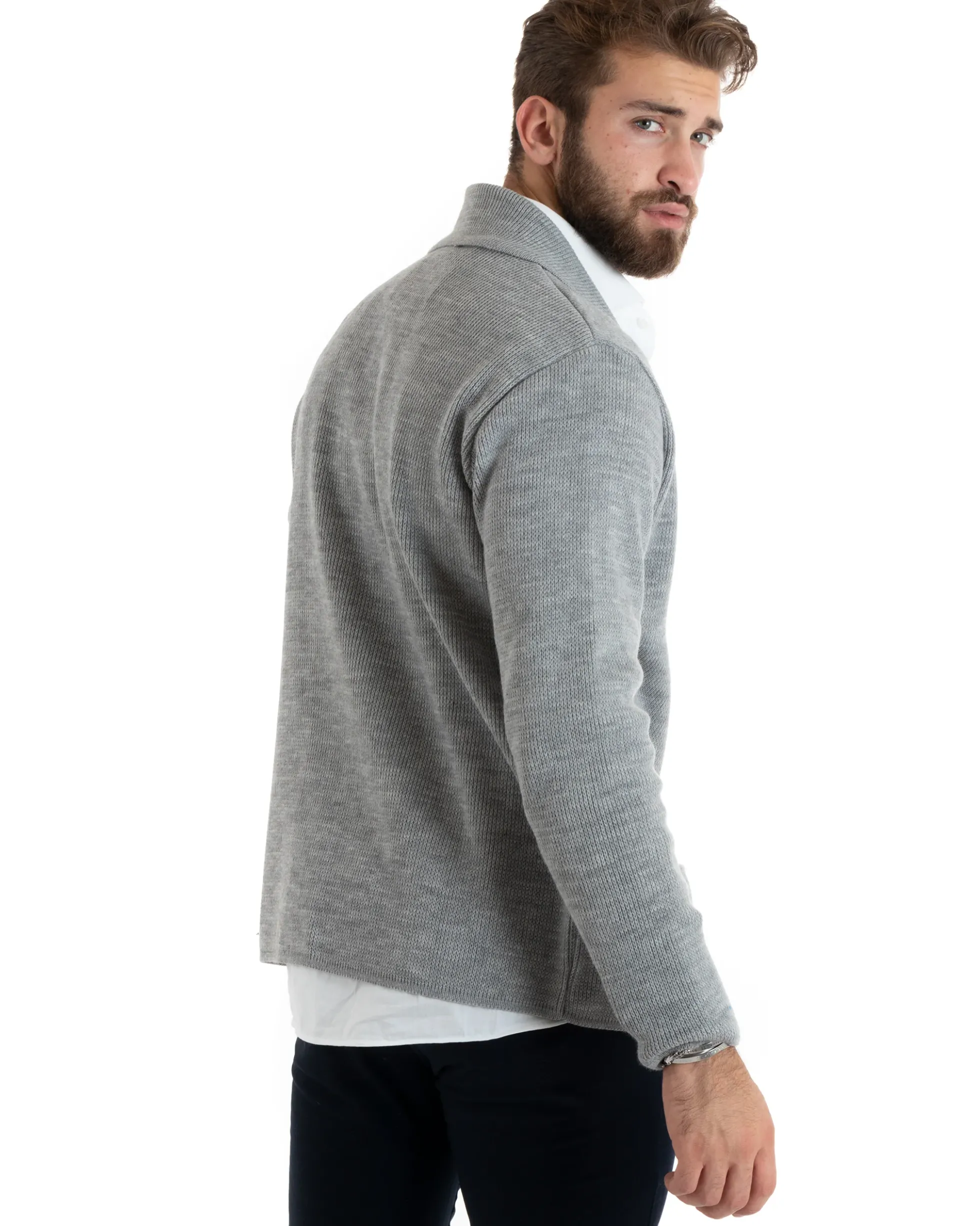 Cardigan uomo giacca con bottoni maglia casual grigio GIOSAL-M2765A