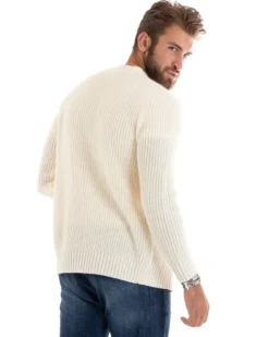 Cardigan Uomo Giacca Con Bottoni Maglioncino Scollo V Maglia Inglese Panna GIOSAL-M2695A