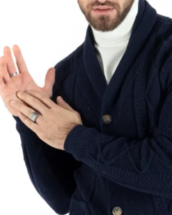 Cardigan Uomo Maglia Collo Sciallato Trecce Blu M2791A