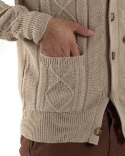 Cardigan Uomo Maglia Collo Sciallato Trecce Beige M3011A