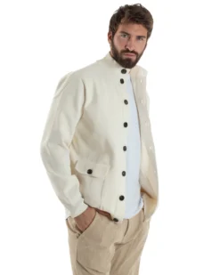 Cardigan Uomo Maglia Con Collo Bottoni Giacca Panna Over-D OE1F2W5M91