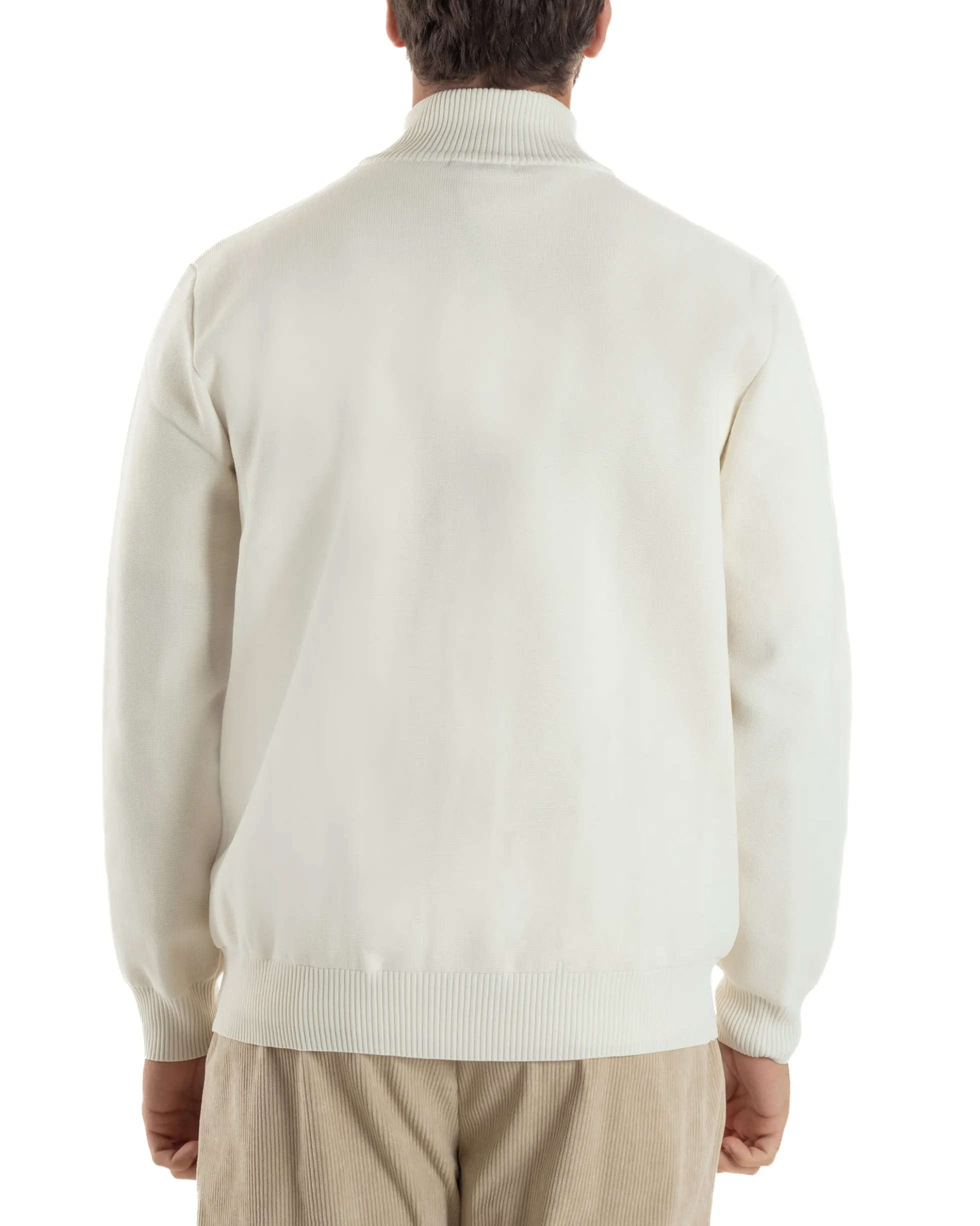 Cardigan Uomo Maglia Con Collo Bottoni Giacca Panna Over-D OE1F2W5M91