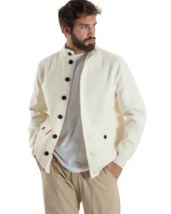 Cardigan Uomo Maglia Con Collo Bottoni Giacca Panna Over-D OE1F2W5M91